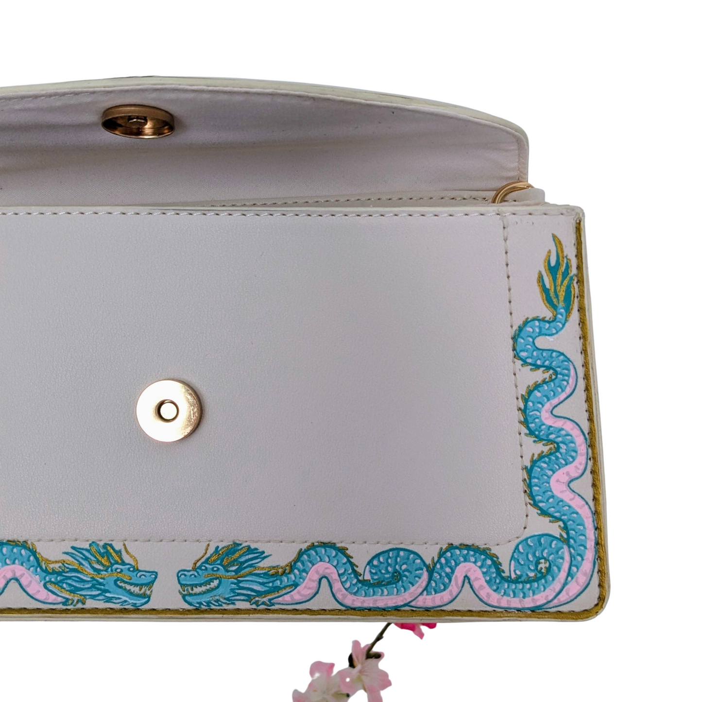 🐉 Sac crème peint à la main – Dragons & flammes Obb Odd