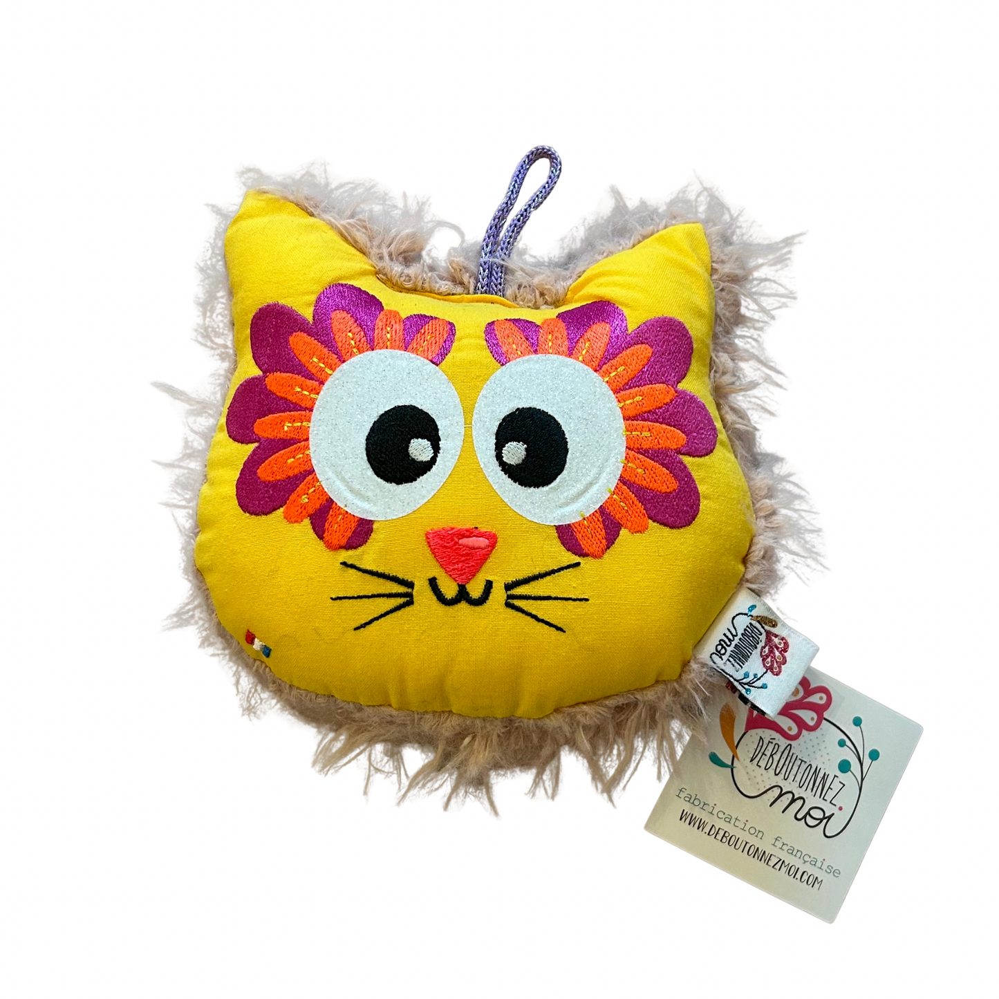 Coussin chat fleurs Déboutonnez-moi