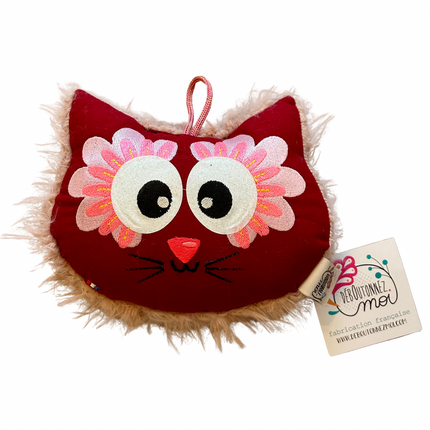 Coussin chat fleurs Déboutonnez-moi