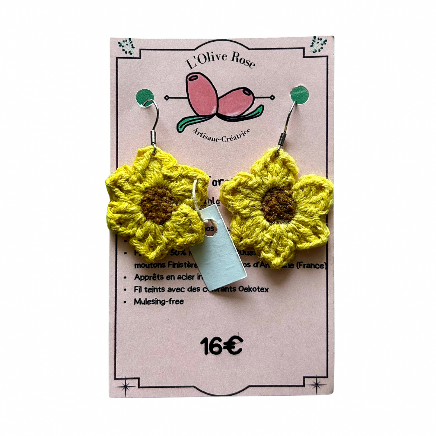 Boucles d'oreilles Frida l'Olive rose