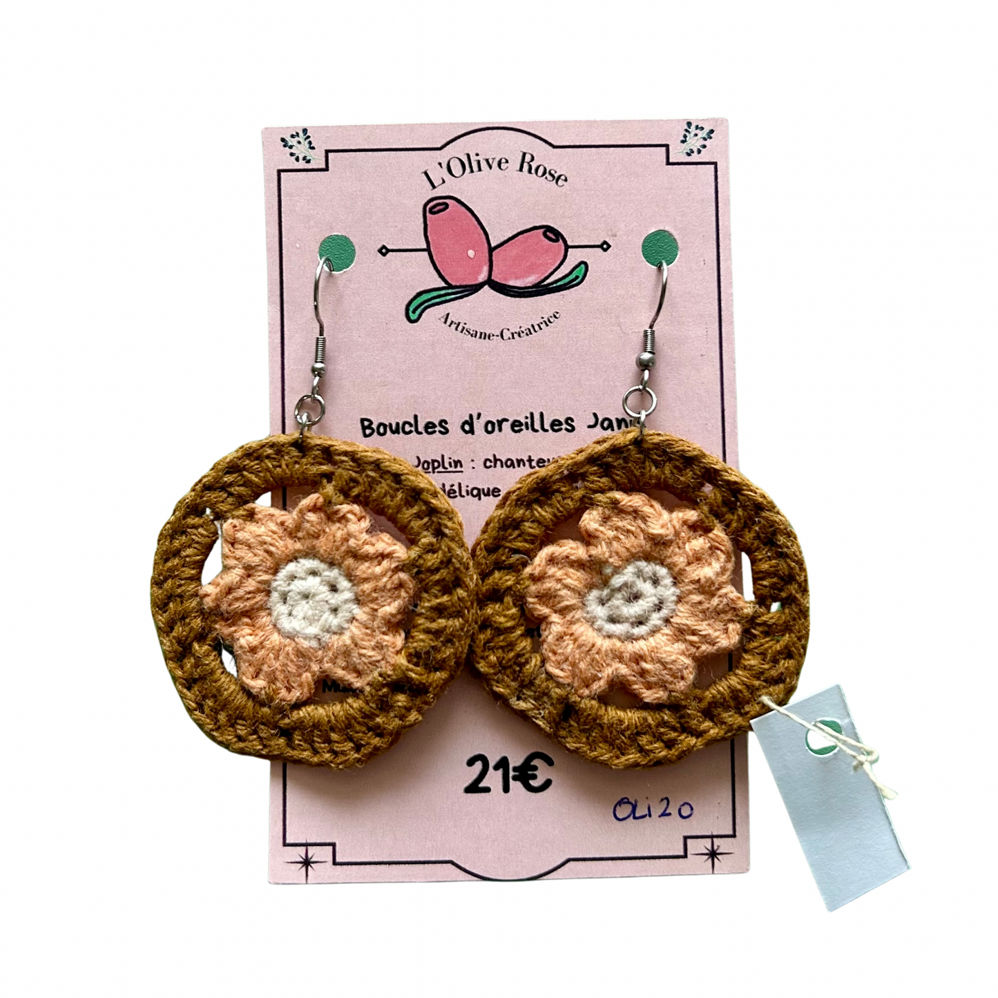 Boucles d'oreilles Janis L'Olive rose