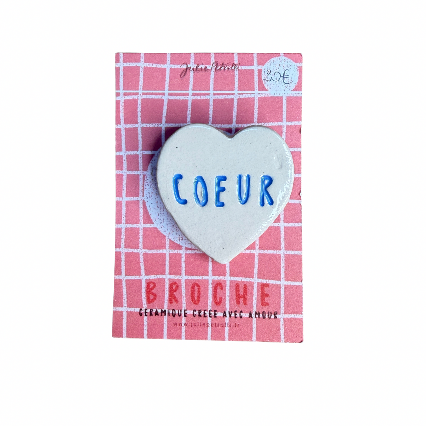 Broche cœur en céramique avec inscription Cœur, environ 3 cm, création Julie Petrolli