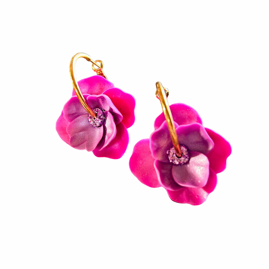 🌸 Boucles d’oreilles créoles Anémone Pistil’art