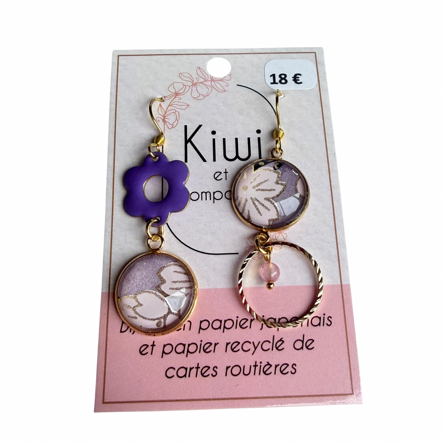 Boucles d’oreilles en papier japonais Kiwi & compagnie