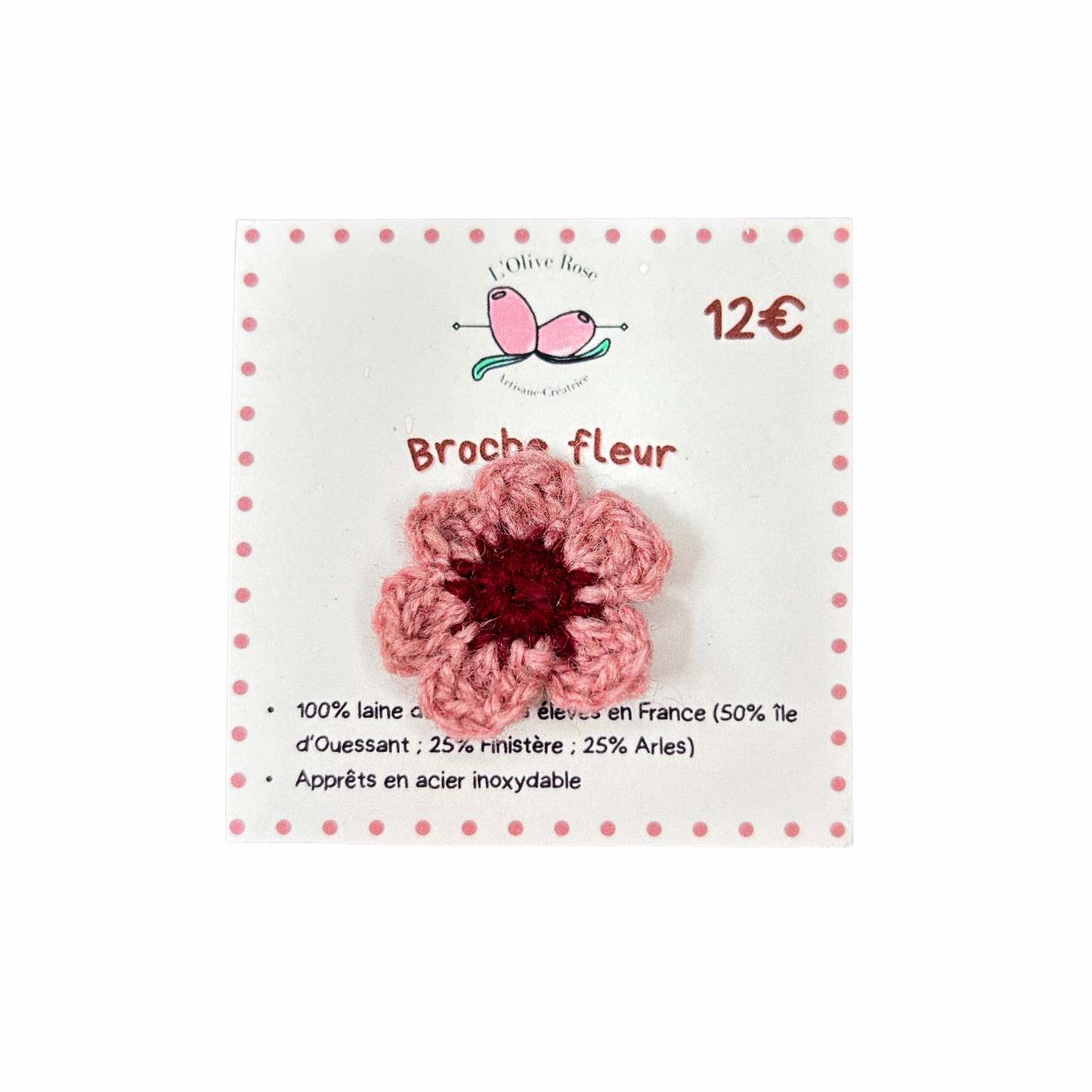 Broche fleur L’olive rose