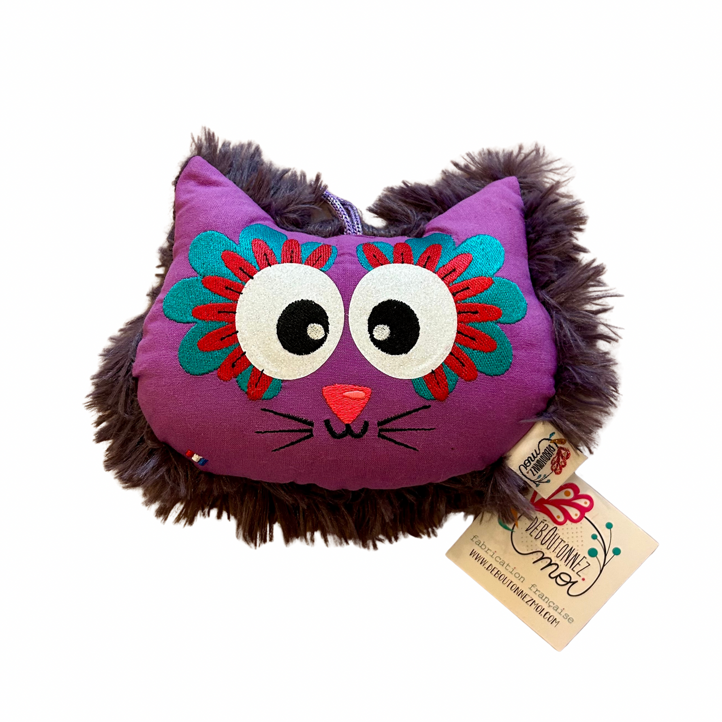 Coussin chat fleurs Deboutonnez-moi