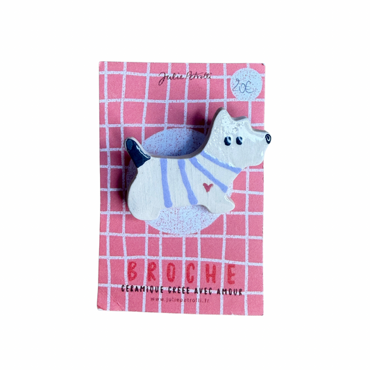 Broche en céramique en forme de chien Scottish, environ 3 cm, création Julie Petrolli
