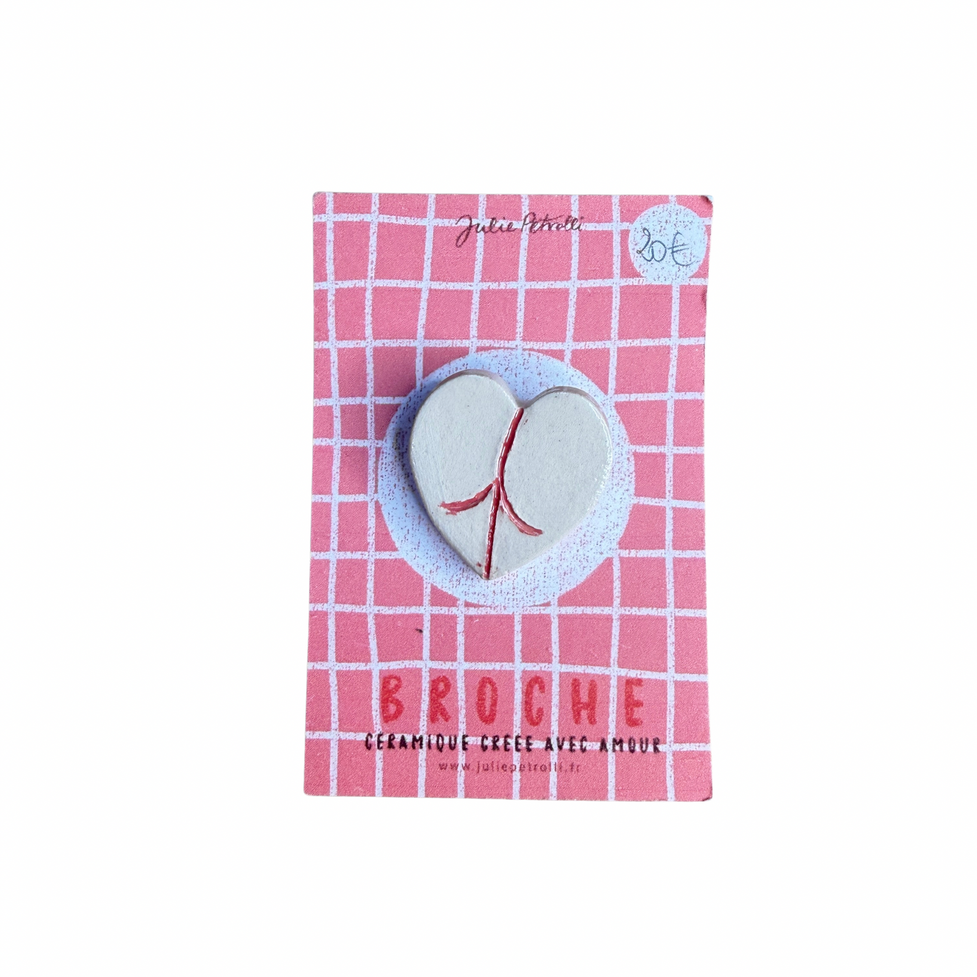Broche cœur en céramique avec motif petites fesses stylisées, environ 3 cm, création Julie Petrolli